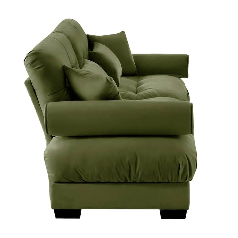 93.7"Velvet 3-Seater Sofa with Bolster Armrests, High-Resilience Sponge Cushions
