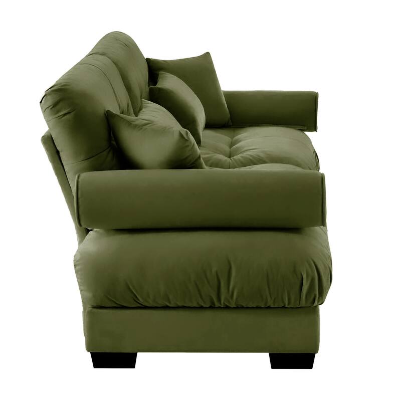 Modern Two-Seater Sofa With Bolstered Armrests,Velvet 2-Seater Sofa With Waist Pillows And Throw Pillows