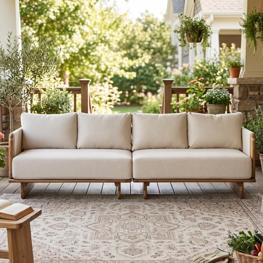 Christopher Knight Home - Dunley Outdoor 4-Seater Sofa, Acacia Wood Frame with Removable Water Resistant Cushions