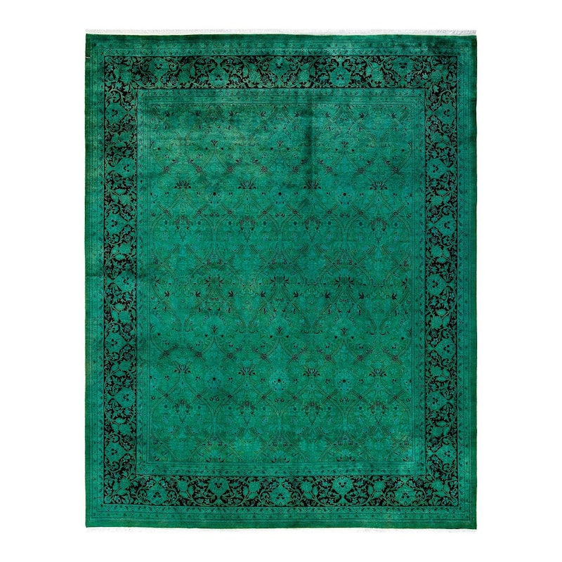 Overton Hand Knotted Wool Vintage Inspired Modern Contemporary Overdyed Green Area Rug - 7' 11" x 9' 11"