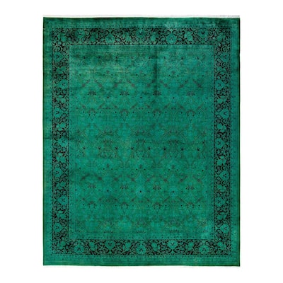 Overton Hand Knotted Wool Vintage Inspired Modern Contemporary Overdyed Green Area Rug - 7' 11" x 9' 11"