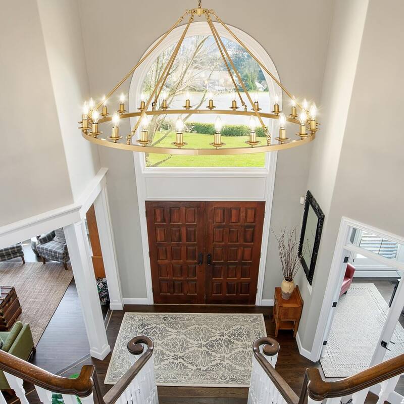 Luxury Wheel Chandelier, 16-54 Lights Single or Double Layer Round Pendant Light