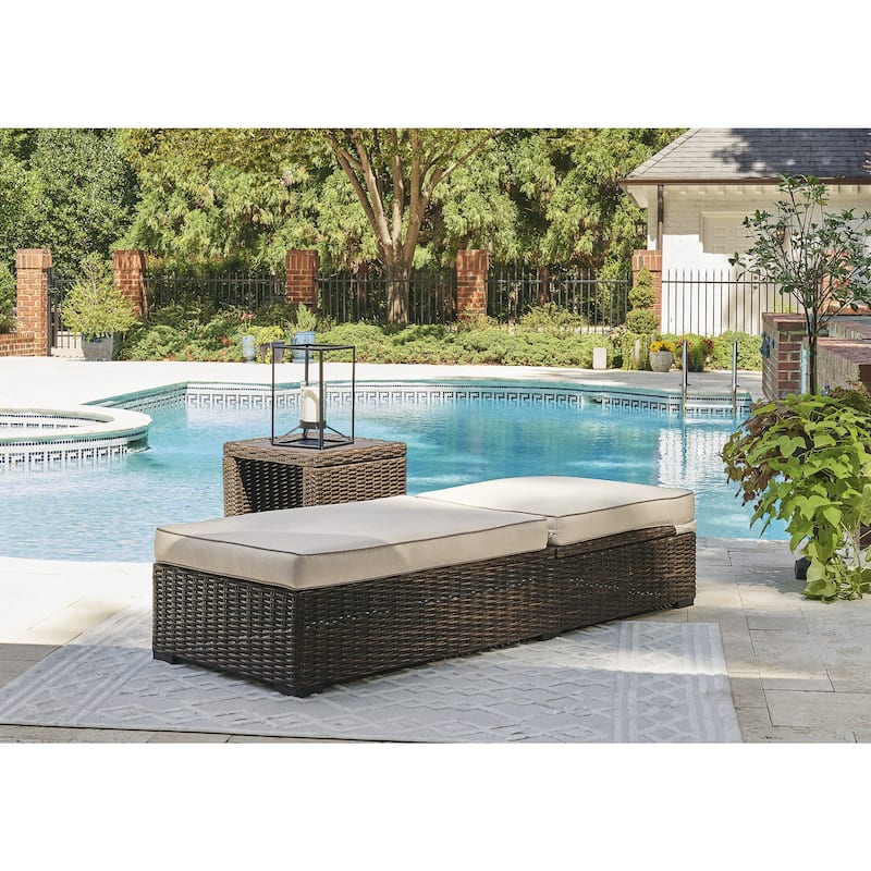 Signature Design by Ashley Coastline Bay Brown Outdoor Chaise Lounge with Cushion - 28.13" W x 76.88" D x 17.25" H
