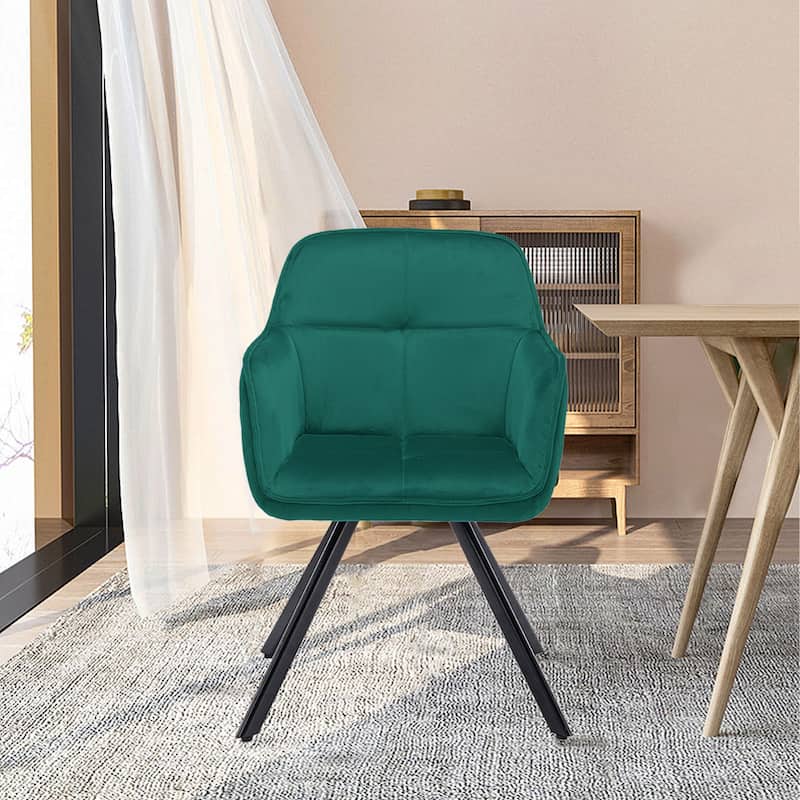 Modern Velvet Upholstered Armchair with Tufted Back and Metal Legs Dining or Accent Seating - 34.84”H x 23.62”W x 18.7”D