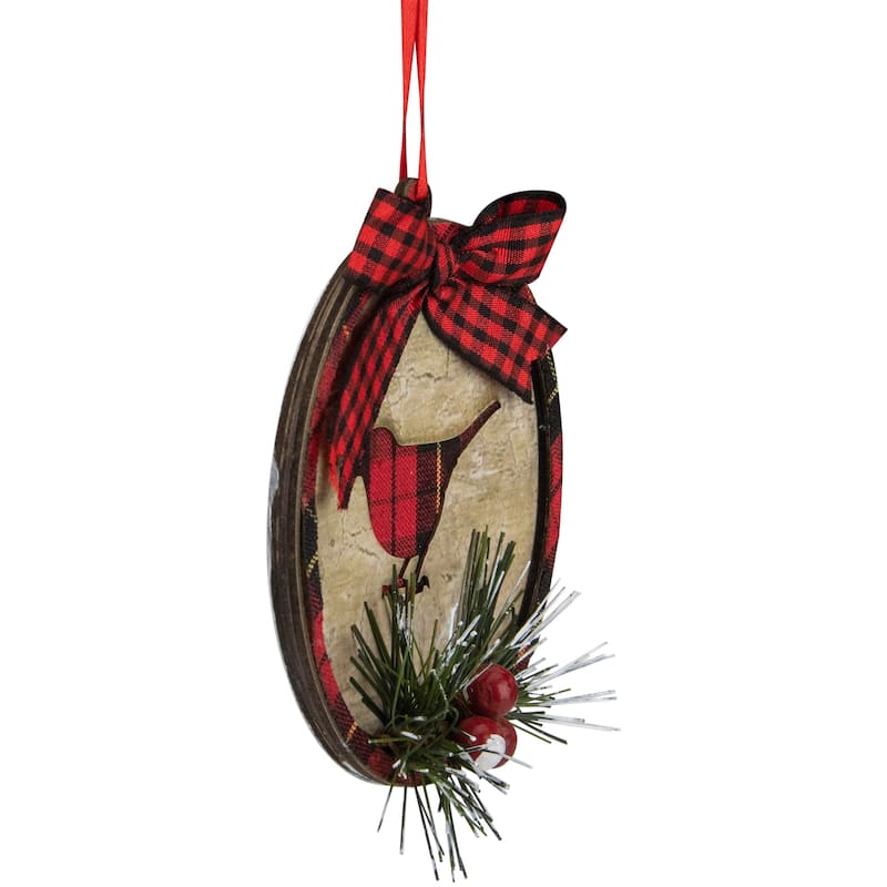 4" Red and Black Plaid Cardinal Disc Christmas Ornament