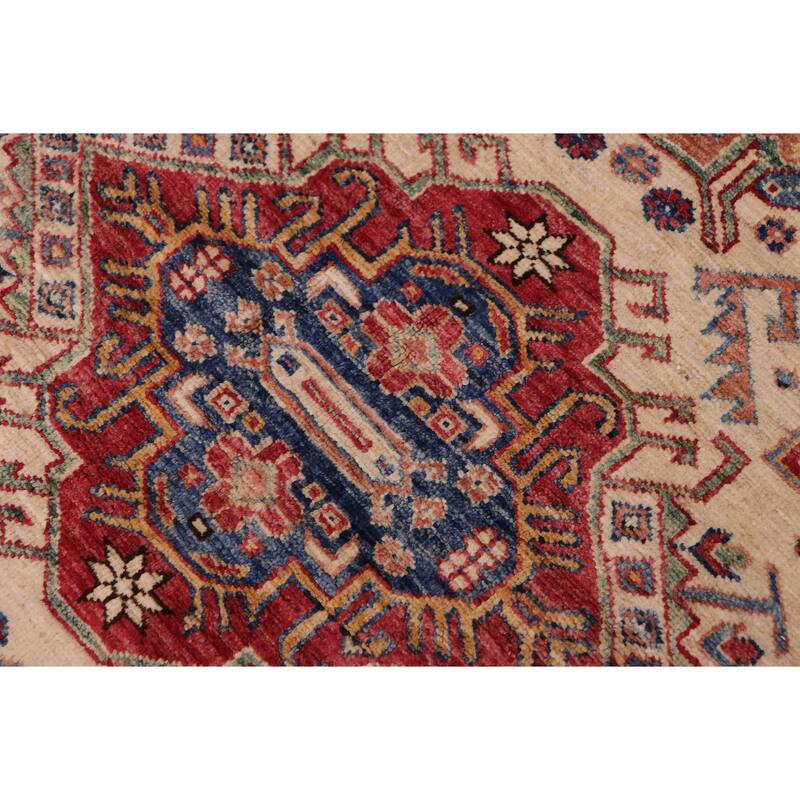 Southwestern Super Kazak Romeo Beige/Blue Hand Knotted Wool Rug - 5'5'' x 8'1''