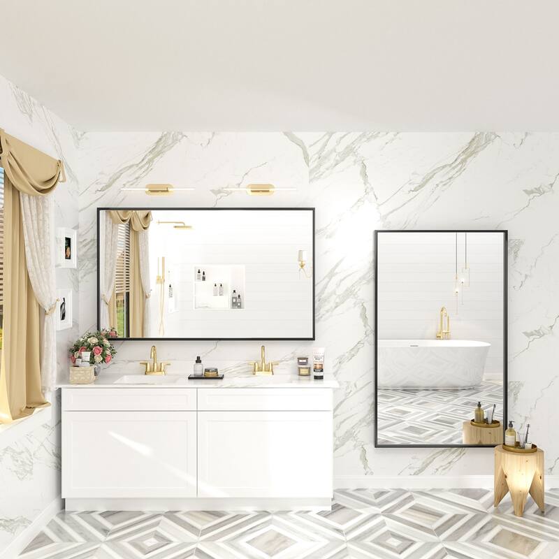 Aluminum Alloy Framed French Cleat Mounted Tempered Glass Wall Vanity Mirror