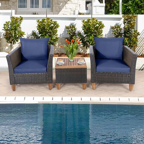 Costway 3PCS Patio Wicker Rattan Sofa Set Furniture Outdoor Acacia