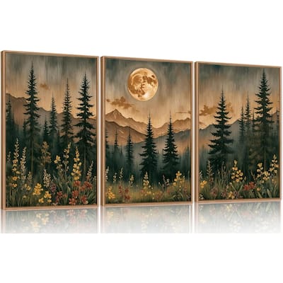 Nature Forest Mountain Framed Canvas Wall Art Set