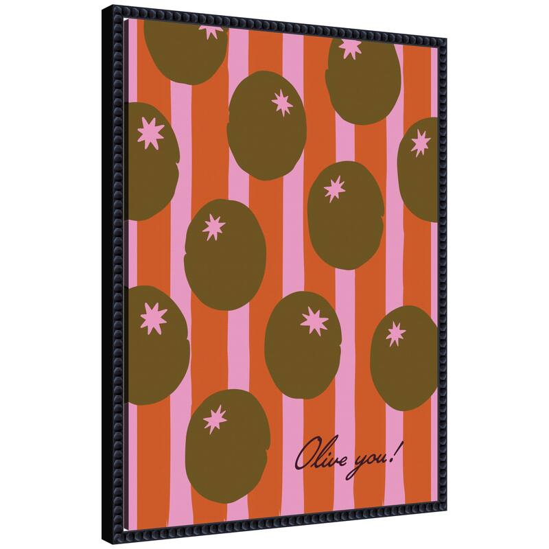 Kate and Laurel Olive You Pink Stripes by Lucky Guava Framed Canvas Wall Art Print - 18x24