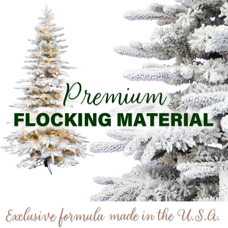 Fraser Hill Farm 7.5-Ft. Flocked Pine Valley Christmas Tree with Multi-Color LED String Lighting