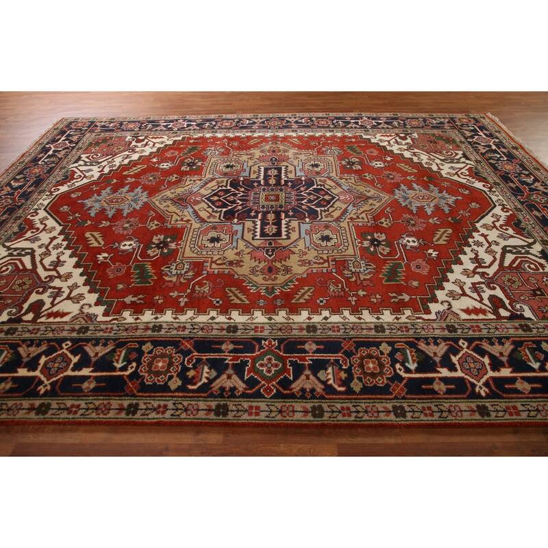 Orange Heriz Serapi Area Rug Handmade Transitional Wool Carpet - 8'11"x 11'8"