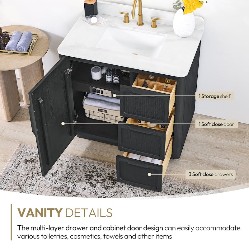 Busan Bath Vanity with White Quartz Stone Top without Mirror
