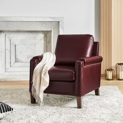 Kunz Transitional Genuine Leather Armchair with Removable Cushion and Nailhead Trims by HULALA HOME