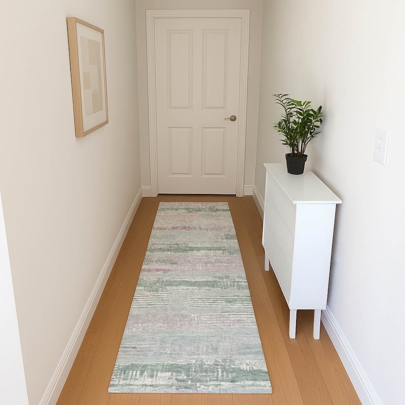 Premium Washable Super Soft Abstract Stripes Mayfield Rug - Seafoam - 2'3" x 7'6"