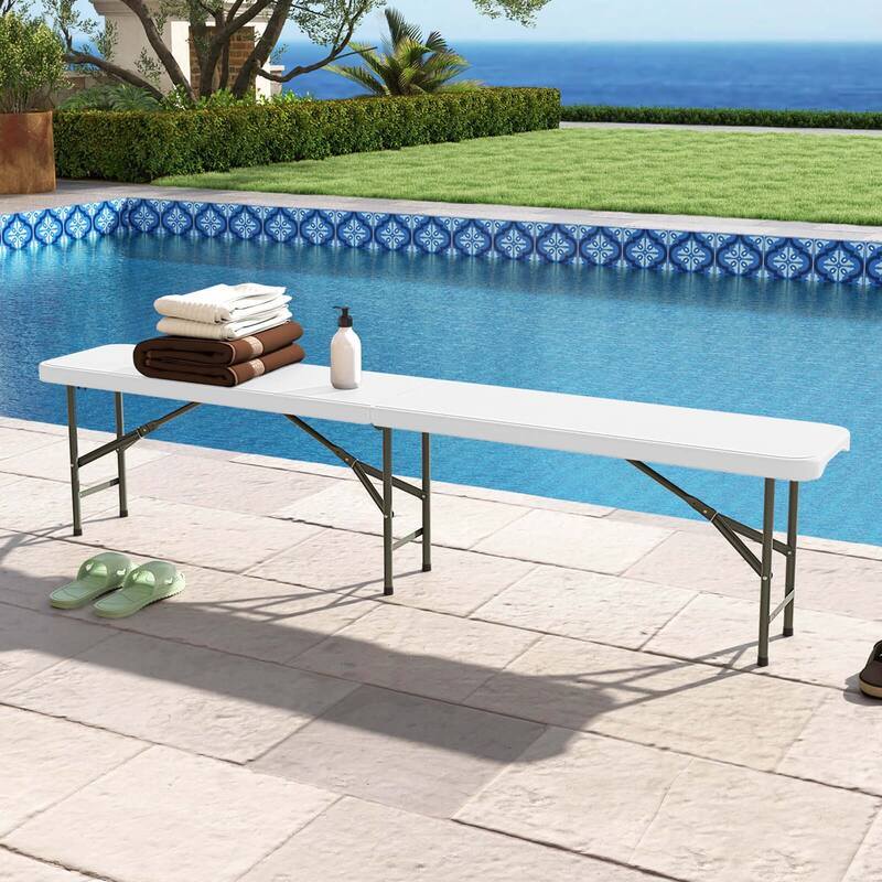 Costway 6 ft Plastic Folding Bench with 1320 LBS Capacity Handle & - See Details - White