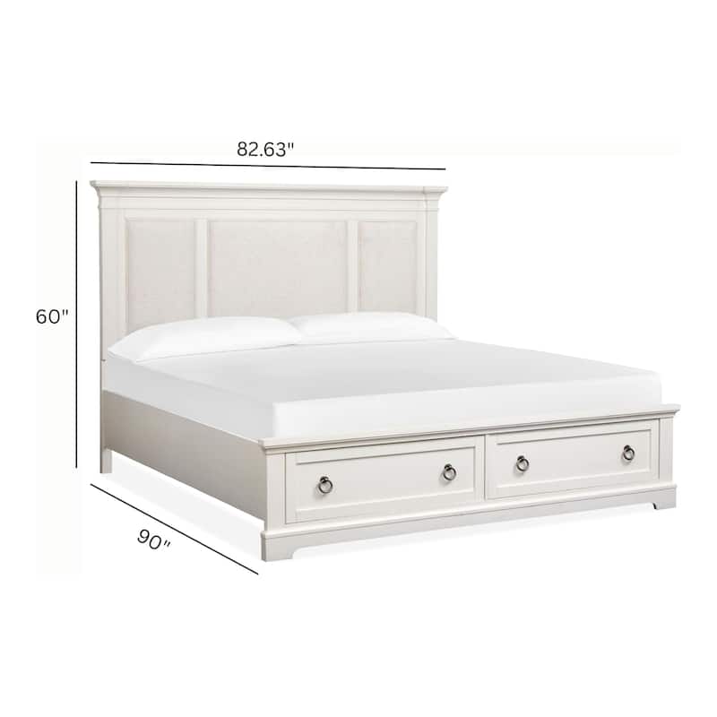 Magnussen Home Kingston Whisper White and Cerused Nutmeg Upholstered Panel Storage Bed