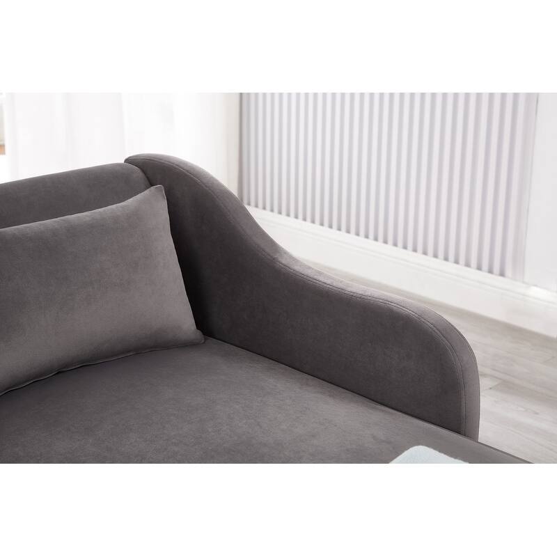 Modern Velvet Upholstered Lounge Chair with Pillow and Solid Wood Legs