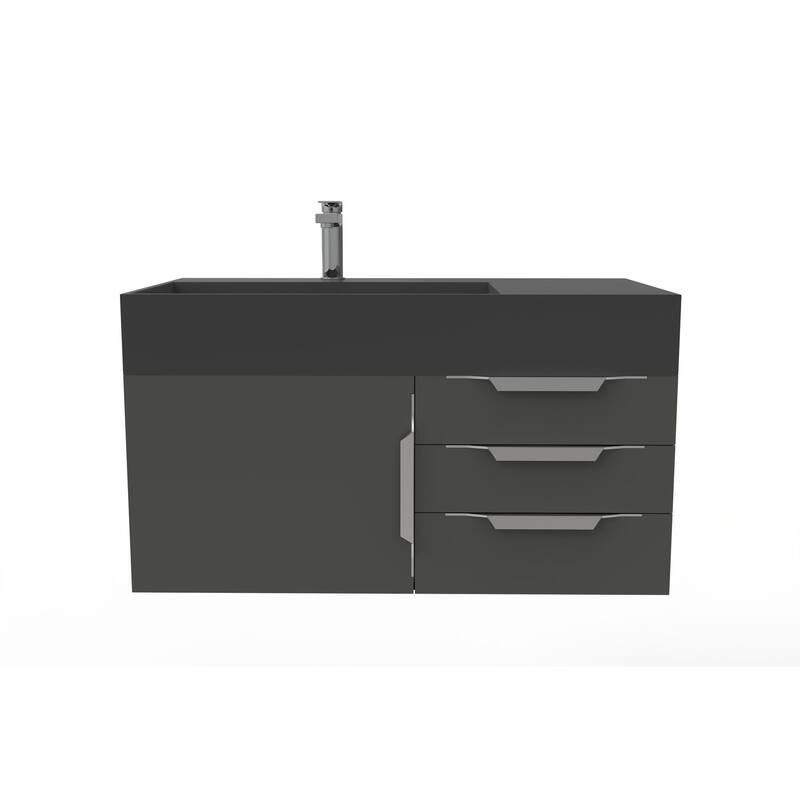Amazon 36" Wall Mounted Bathroom Vanity Set w/ Black Top
