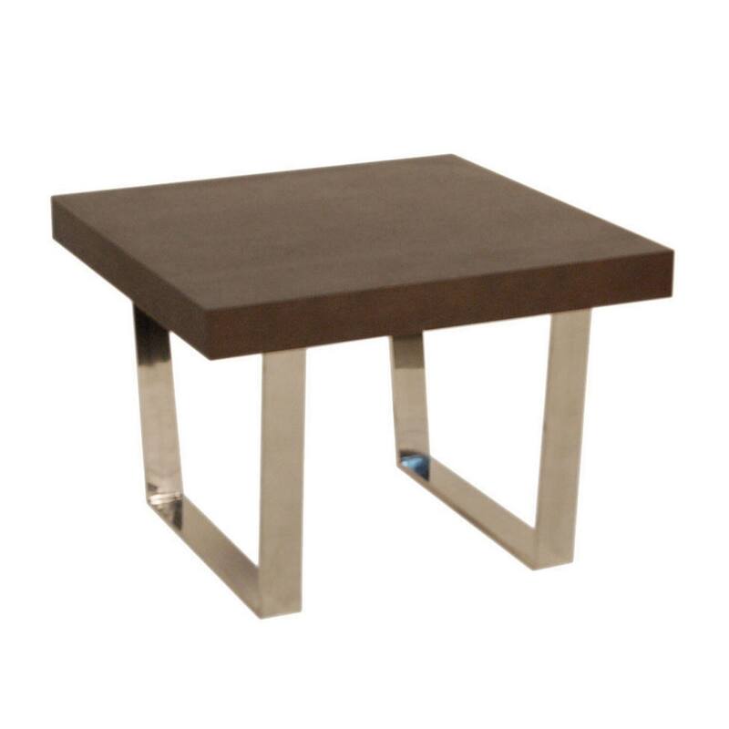 28 in. Espresso Brown and Chrome Rectangle Wood End Table, Sturdy Build End Side Table for Living Rooms