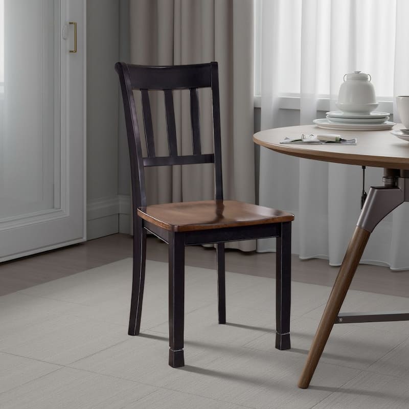 Vilo Dining Side Chair Set of 2, Brown Wood Seat, Black Straight Legs