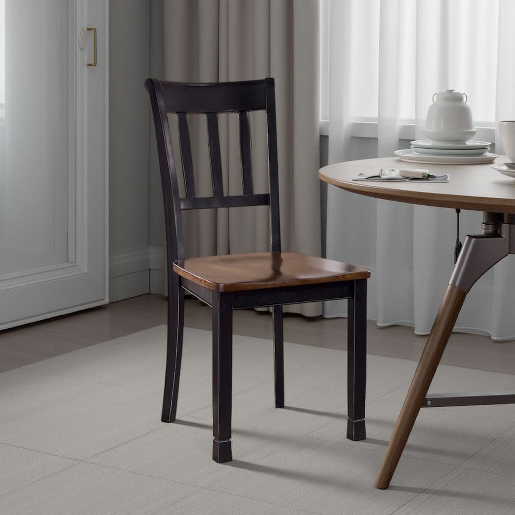 Vilo Dining Side Chair Set of 2, Brown Wood Seat, Black Straight Legs