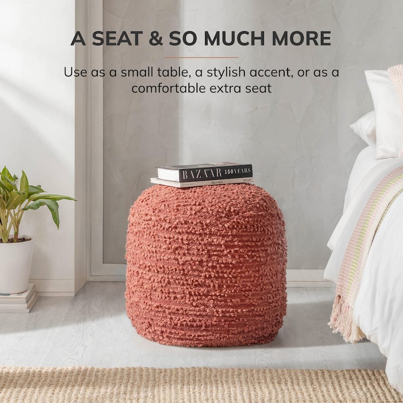 Jani 22-inch Terracotta Pouf - Handcrafted Handmade Round Ottoman for Seating, Footrest, Home Decor for Living Room, Bedroom
