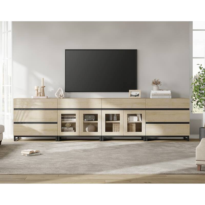 4-in-1 TV Stand for 120" TVs, Console with Glass Doors & 8 Drawers