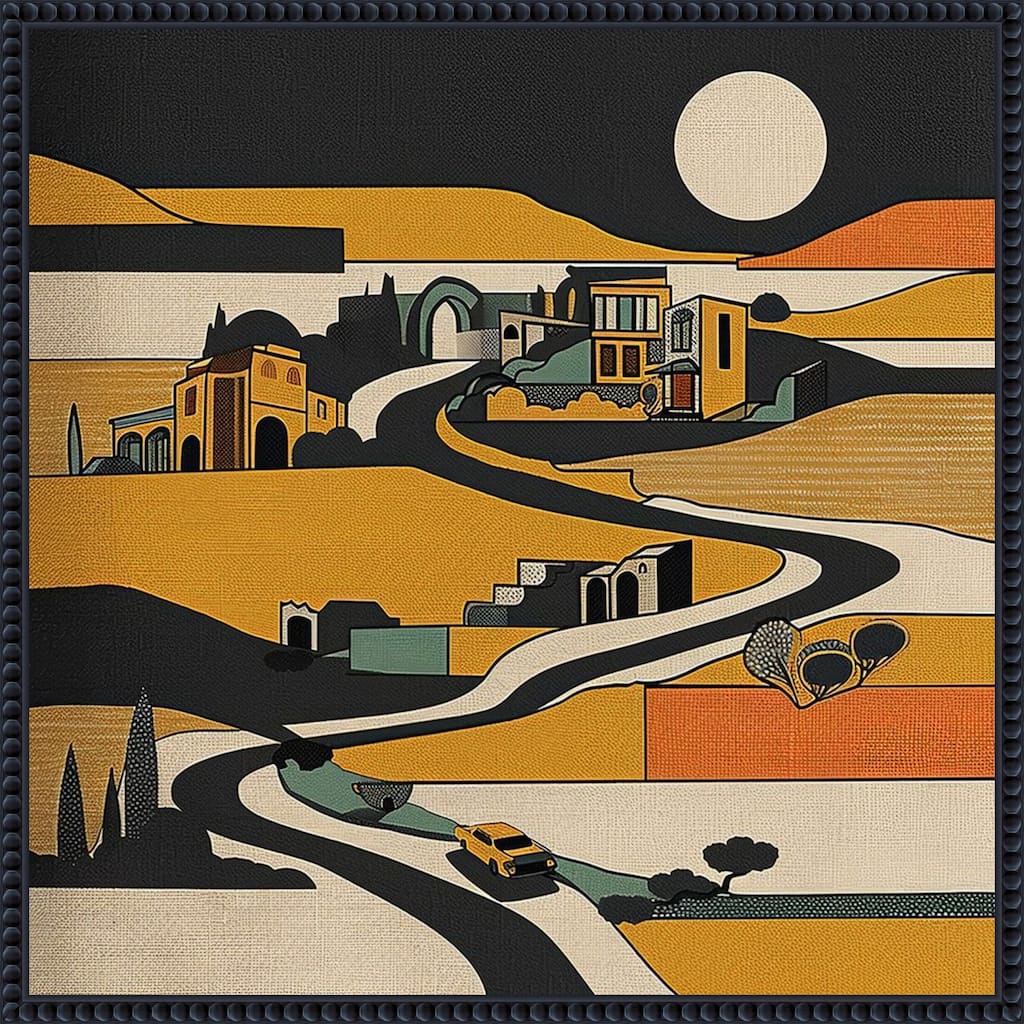 Retro Abstract Landscape by Tradelink inhouse artist Framed Canvas Wall Art Print