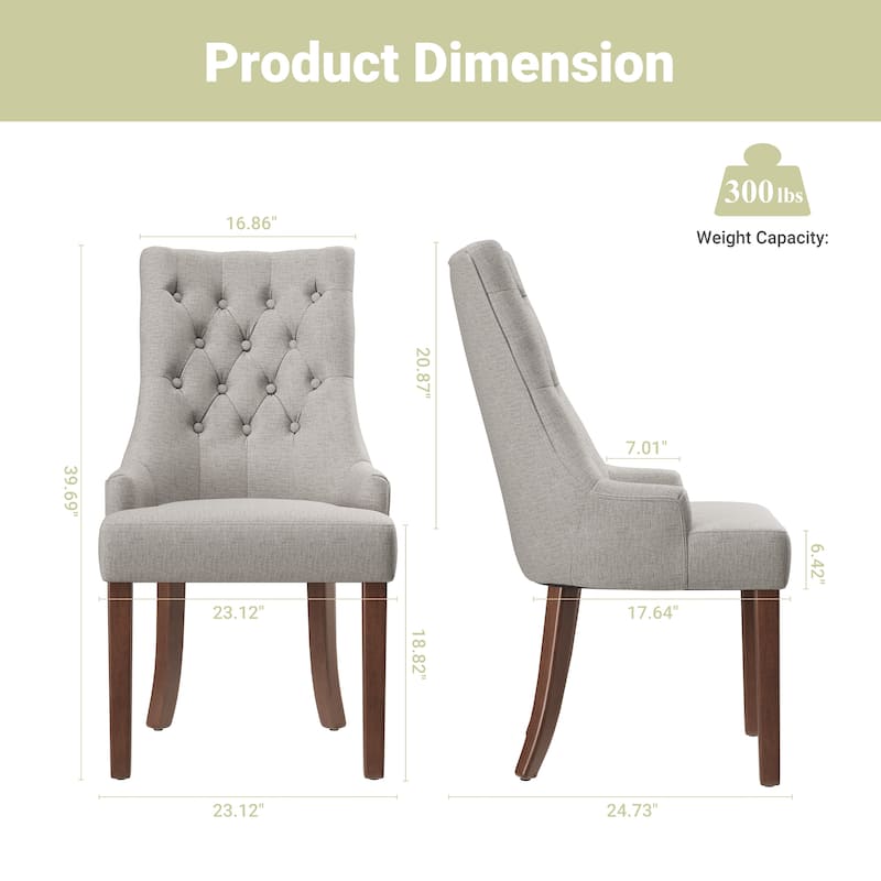 Wingback Upholstered Dining Chairs Set of 2, Fabric Side Dining Room Chairs with Tufted Button