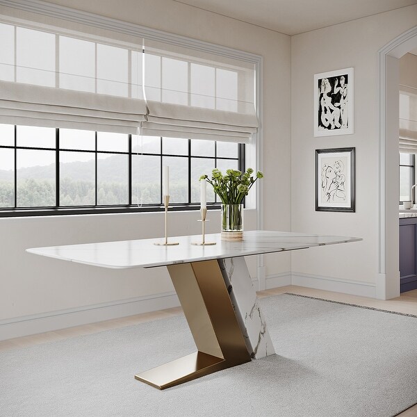 Modern Luxury White Rectangular Dining Table for 6, Glossy