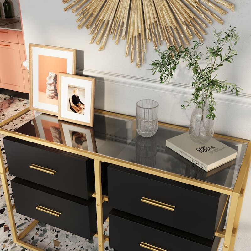 Black Storage Cabinet,Sideboard with 4 Drawers,Adjustable Dividers,Organize Home/Office Clutter
