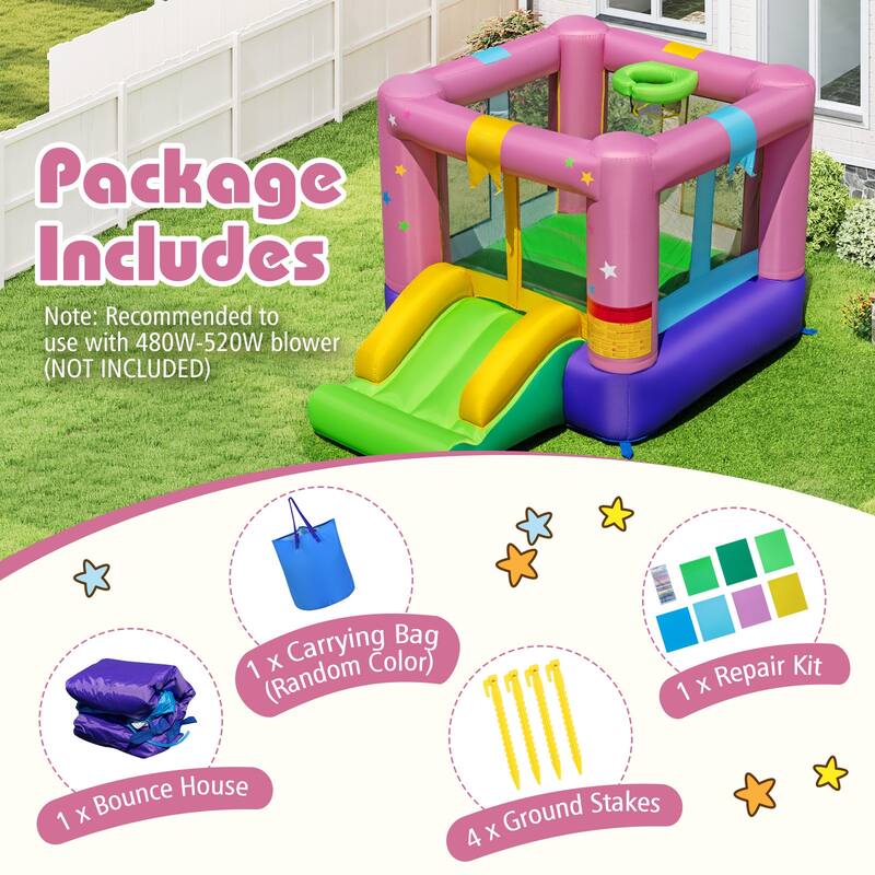 Costway Inflatable Bouncy Castle with Jumping Area Slide & Basketball - As Shown in the Picture