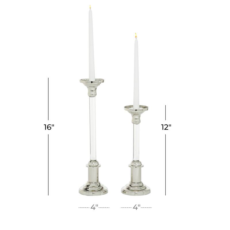 Aluminum Metal Candle Holder - Set of 2 Silver - Roche River Decor - 4"W x 4"L x 16"H