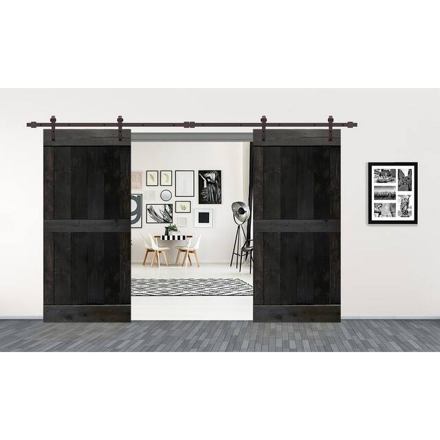 CALHOME Stained MidBar Double DIY Barn Door W/ Hardware Kit - 84 x 84 - Charcoal Black