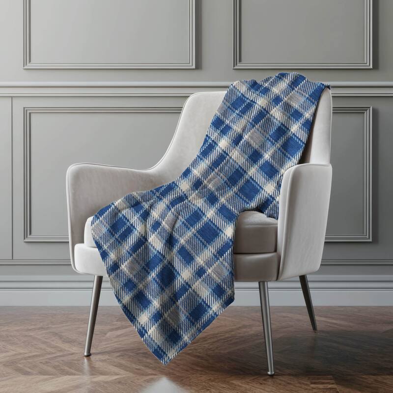 Premium Machine Washable Plaid Sherpa Throw Blanket - Navy - 4'2" x 5'10"