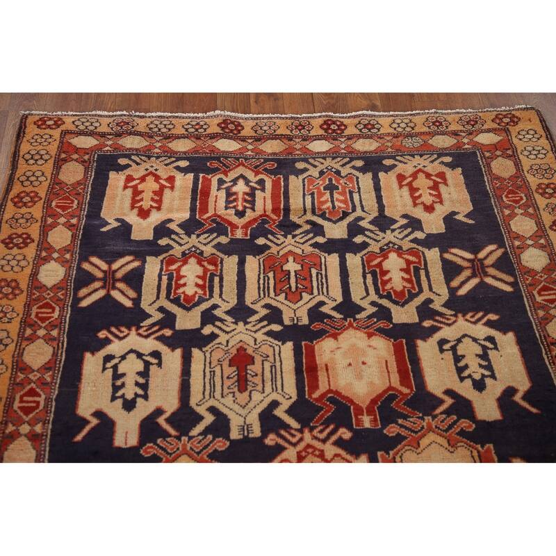 Navy Meshkin Persian Vintage Runner Rug Hand-knotted Wool Carpet - 4'3"x 10'0"