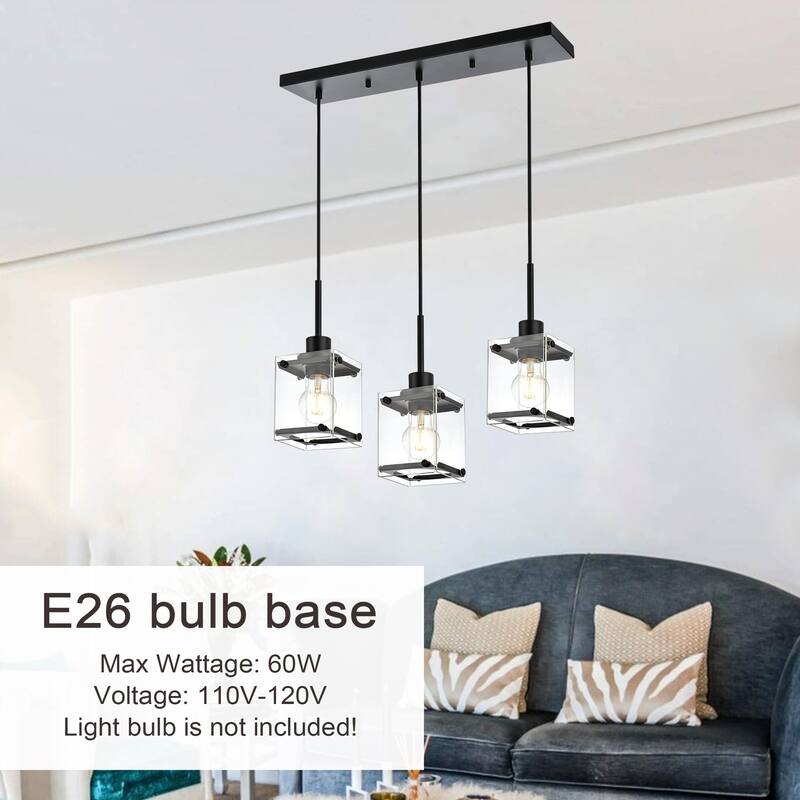 Modern Metal Chandeliers with Clear Square Glass - Black