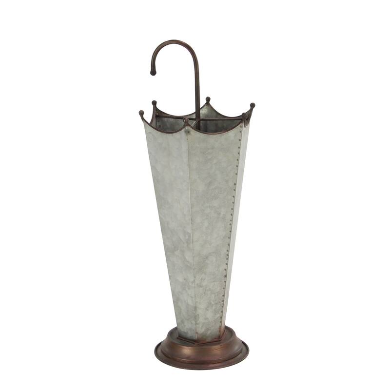 Gray Metal Galvanized Umbrella Stand with Copper Base and Handle