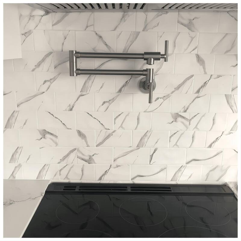 Wall Mount Pot Filler Faucets Folding Stretchable Kitchen Sink Faucet with Joint Swing Arms Kitchen Faucet with 2 Handles - Brushed Nickel