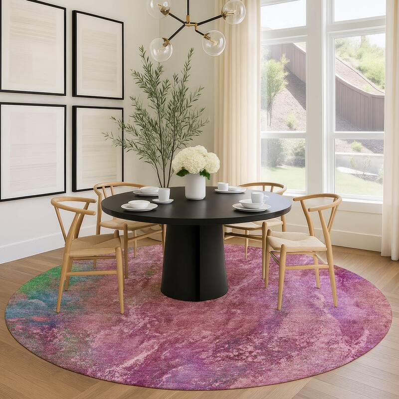 Machine Washable Indoor/ Outdoor Abstract Watercolor Chantille Rug