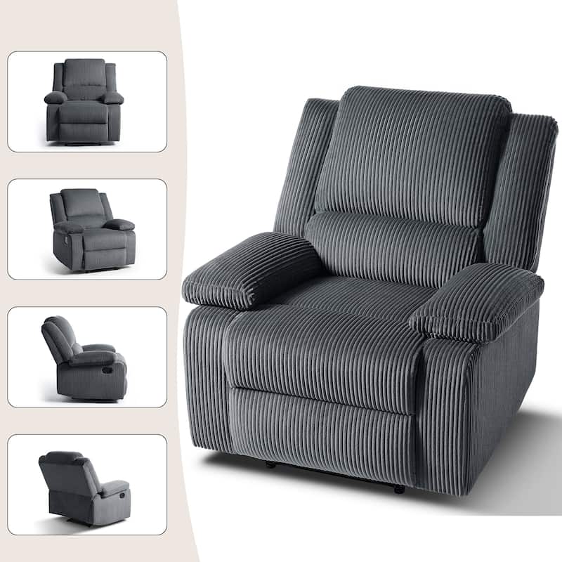 2 Set Corduroy Manual Recliner Glider Club Chair with Footrest