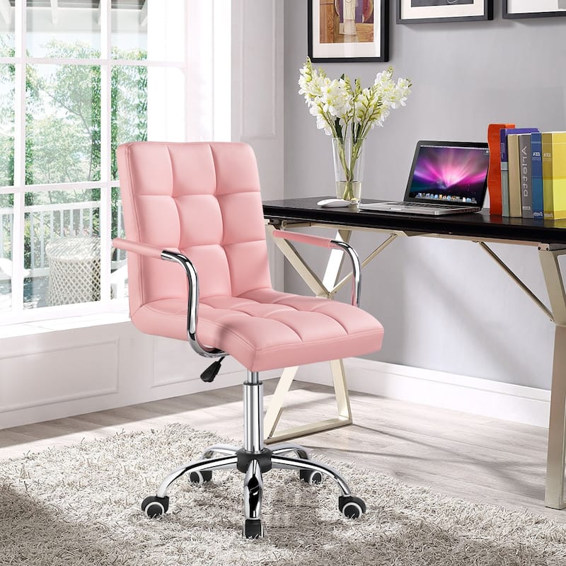 Yaheetech Adjustable Faux Leather Swivel Office Chair with Wheels