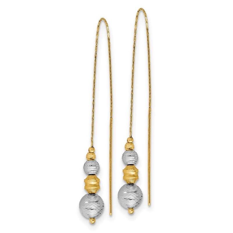 Curata 14k Two tone Gold Textured Beads Threader Earrings 130x5mm