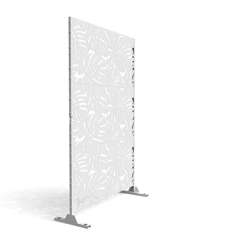 Outdoor Free Standing Metal Privacy Screen - Leaf - White-Leaf