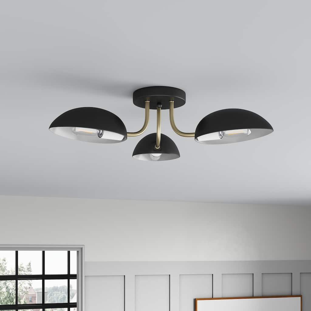 Farmhouse Matte Black 3-Light Semi Flush Mount Metal Ceiling Lighting Fixture
