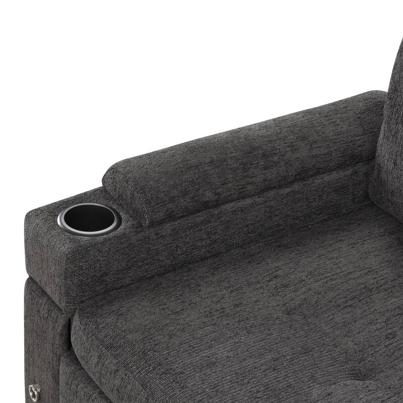 83.5" Chenille L-Shaped Sectional Sofa with Convertible Sofa Bed, Storage Chaise, Cup Holders & USB Ports