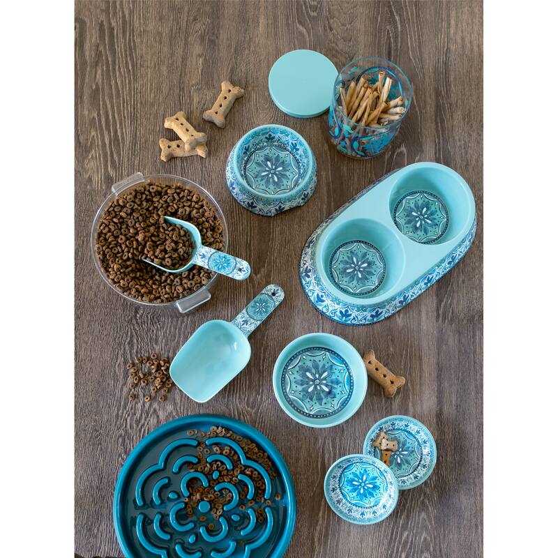 Abode Homewares Gibraltar Melamine Pet Bowl - Large - 8 Cups - Teal - Set of 2