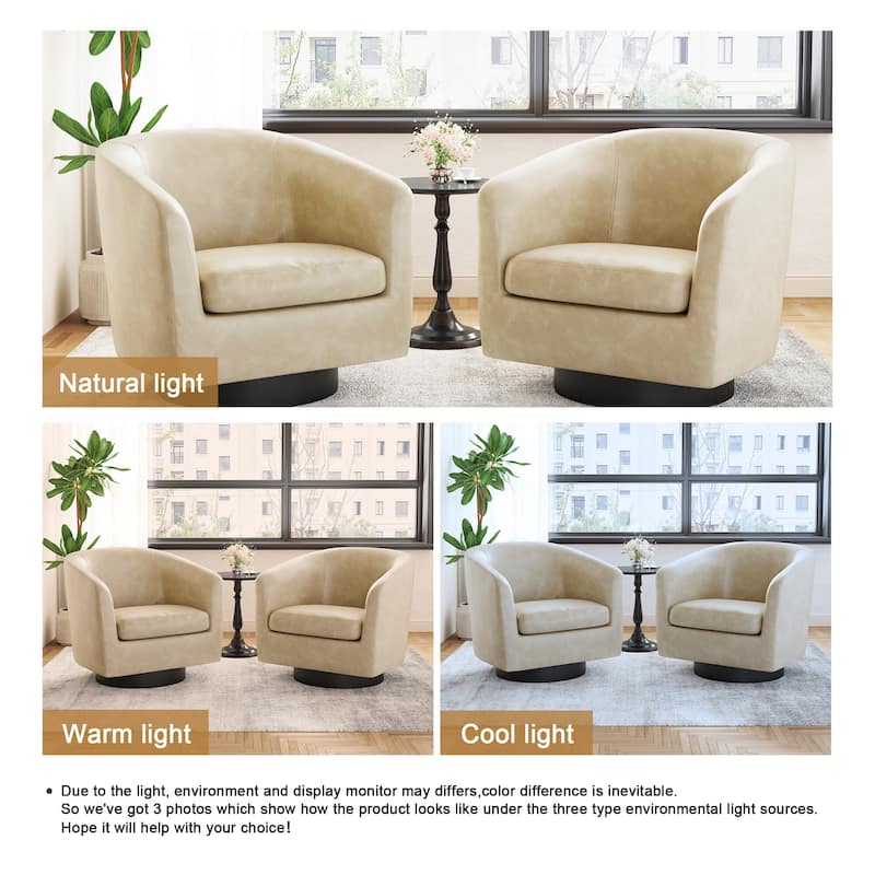 Faux Leather Wide Seat Swivel Barrel Chair