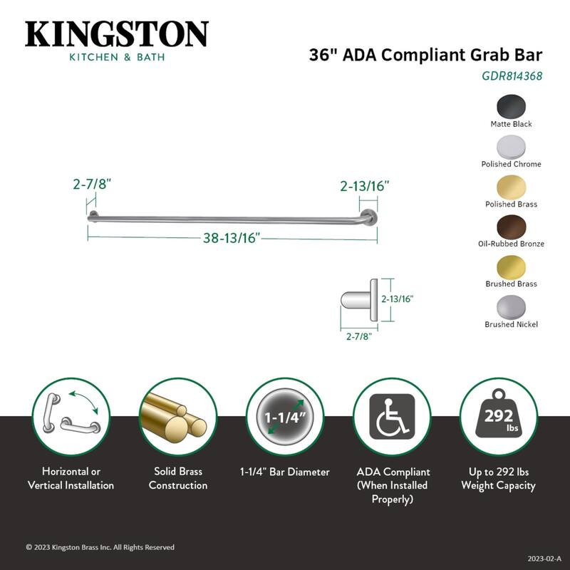 Kingston Brass Silver Sage 36-Inch X 1-1/4-Inch OD ADA Grab Bar